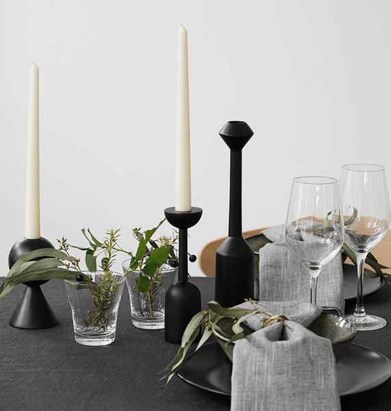All Blakc Wooden Candle Holders