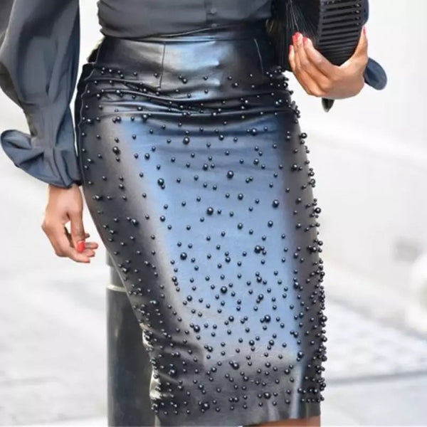 All Blakc Leather Skirt